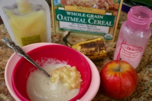 Organic Apples, Banana, Organic Earth's Best Oatmeal Cereal, Breast Milk or Formula